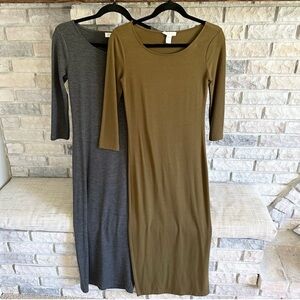 Forever 21 Gray and Olive Long Sleeve Dresses